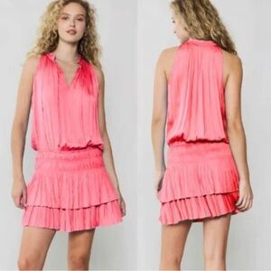 Anthropologie Current Air Cara sleeveless pleated mini dress Small Coral